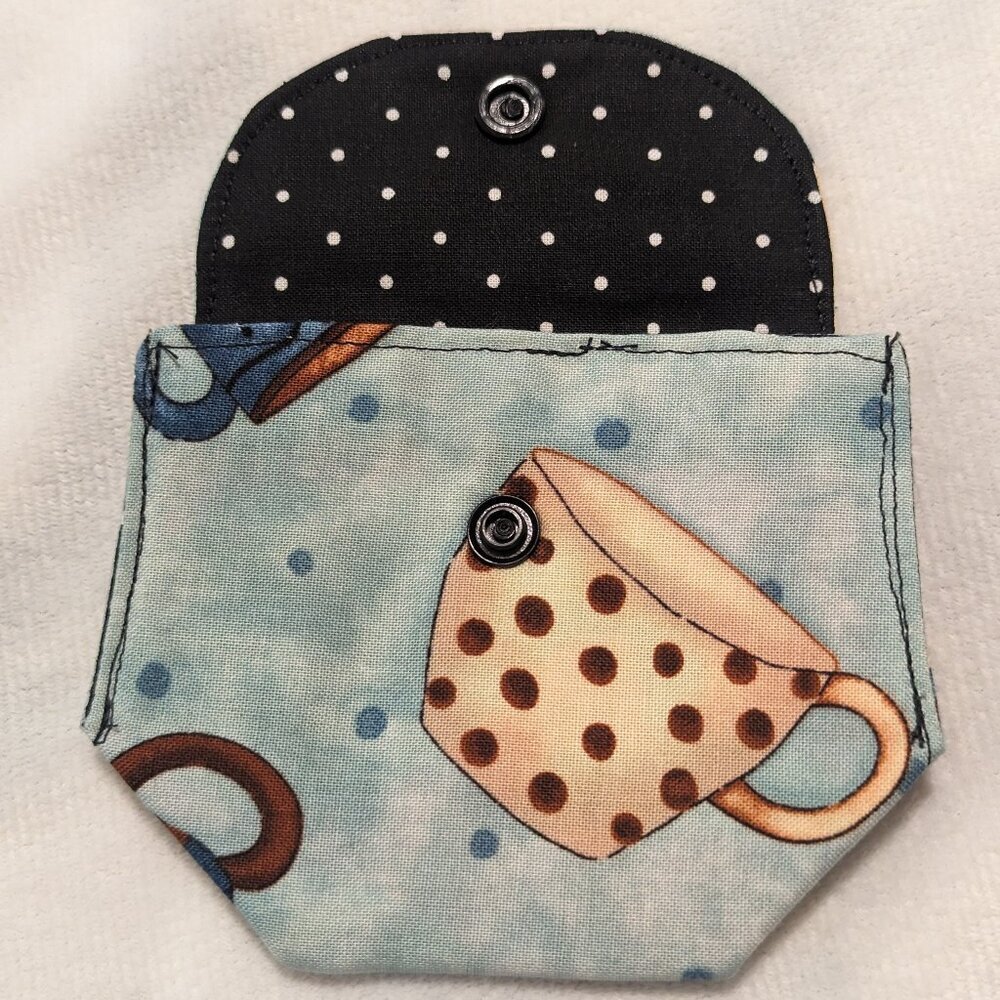 NWT Handmade Coin Purse - Coffee and tea cups and polka dots - OOAK